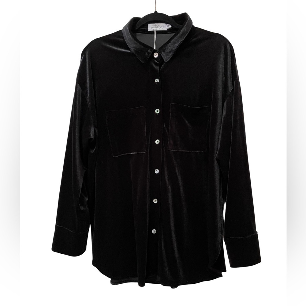 Petal & Pup Black Velvet Oversized Top